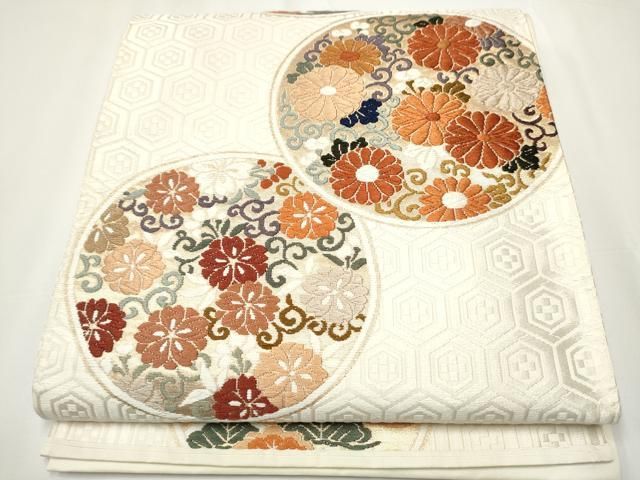 平和屋着物●六通柄袋帯 唐織 草花丸文 金糸 正絹 CAAY2483hy
