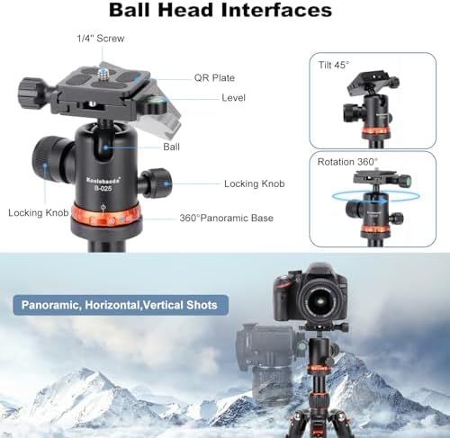 Koolehaoda ミニ三脚アルミニウム合金卓上三脚高さ21-63.5cm デジタル一眼レフカメラビデオカムコーダー用キャリングバッグ付き 最大荷重10kg- TMP-223オレンジ