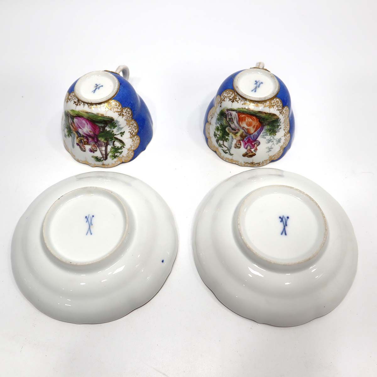 奇跡的に未使用！限定品マイセン　ビンテージ陶板４枚セット マイセン窯「 小花アップリケのティーセット 」｜ 収蔵品｜田川