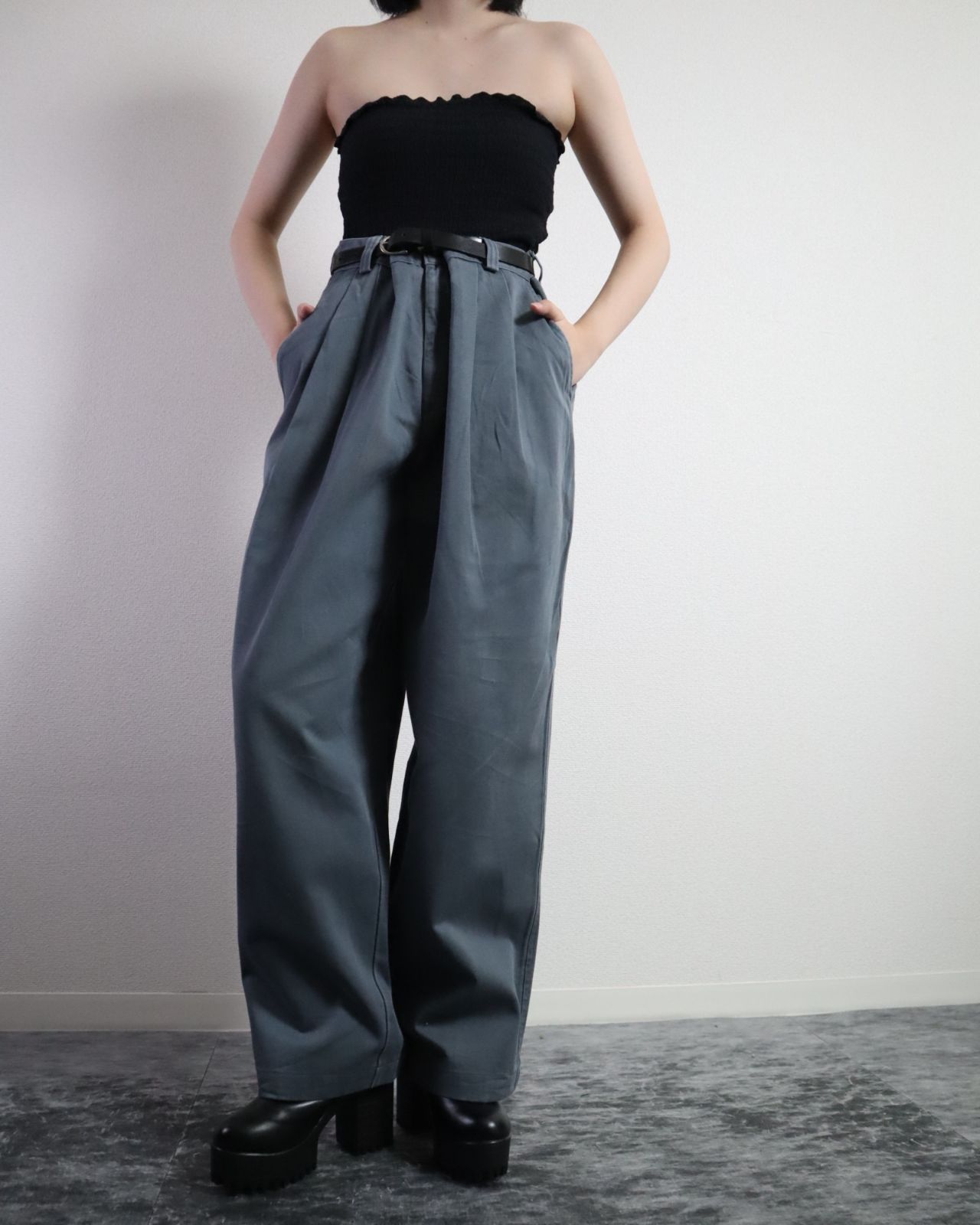 Dockers 2tuck wide chino pants dull blue ドッカーズ 2タック ワイド チノパン コットンパンツ W36 くすみブルー