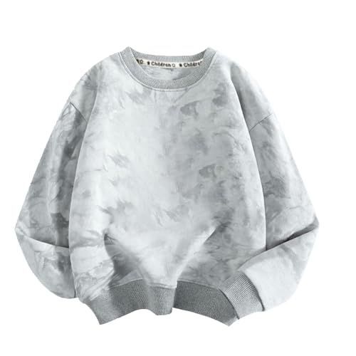 グレー_90 [HahaNice] パーカー 女の子 男の子 ロングTシャツ キッズ トレーナー 綿 トップス 長袖 上着 丸襟 子供服 春秋冬 絣染め お洒落 スタンドカラー グレー 90