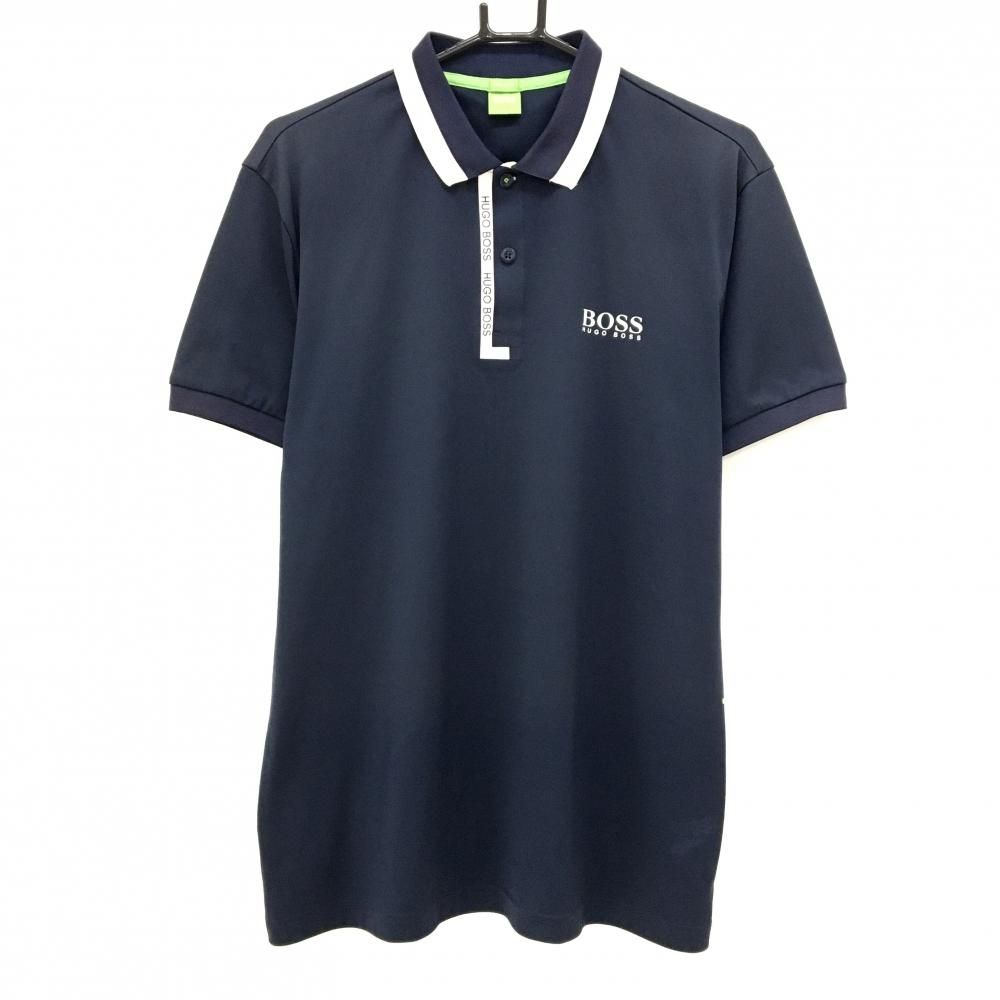 【美品】ヒューゴボス 半袖ポロシャツ ネイビー×白 前立てロゴ  メンズ REGULAR　FIT ゴルフウェア HUGO BOSS