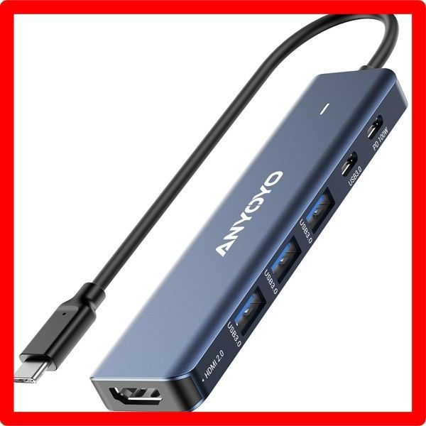 送料無料Color:ブルー USB Cハブ、6インチUSB Cマルチポートアダプター4K60 HDMI、USB3.0 5GBPS（3A+1C）、MacBook Pro/Airの100W PD、その他のノートPC、USB CデバイスアルミニウムUSB USB