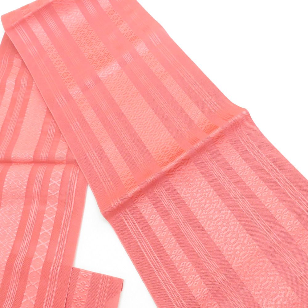 博多織 名古屋帯 紗八寸なごや帯 夏用 正絹 献上 赤桃色 本場筑前 松葉仕立て 全通 長さ351cm 博多織 名古屋帯 紗八寸なごや帯 夏用 正絹 献上 赤桃色 本場筑前 松葉