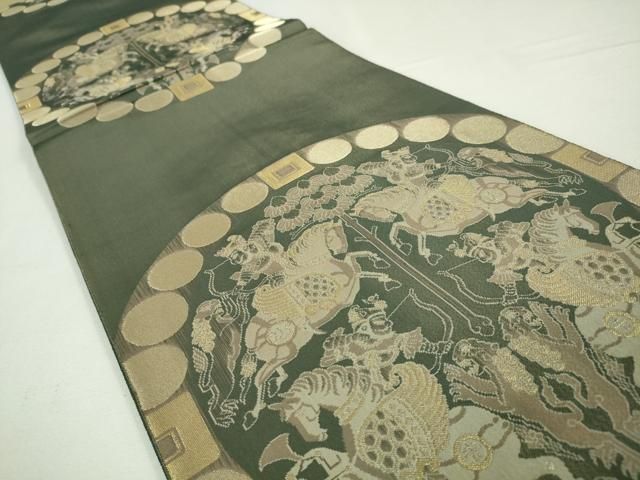 平和屋本店□最高級 人間国宝 北村武資 経錦 六通柄袋帯 狩猟連珠紋 藍  