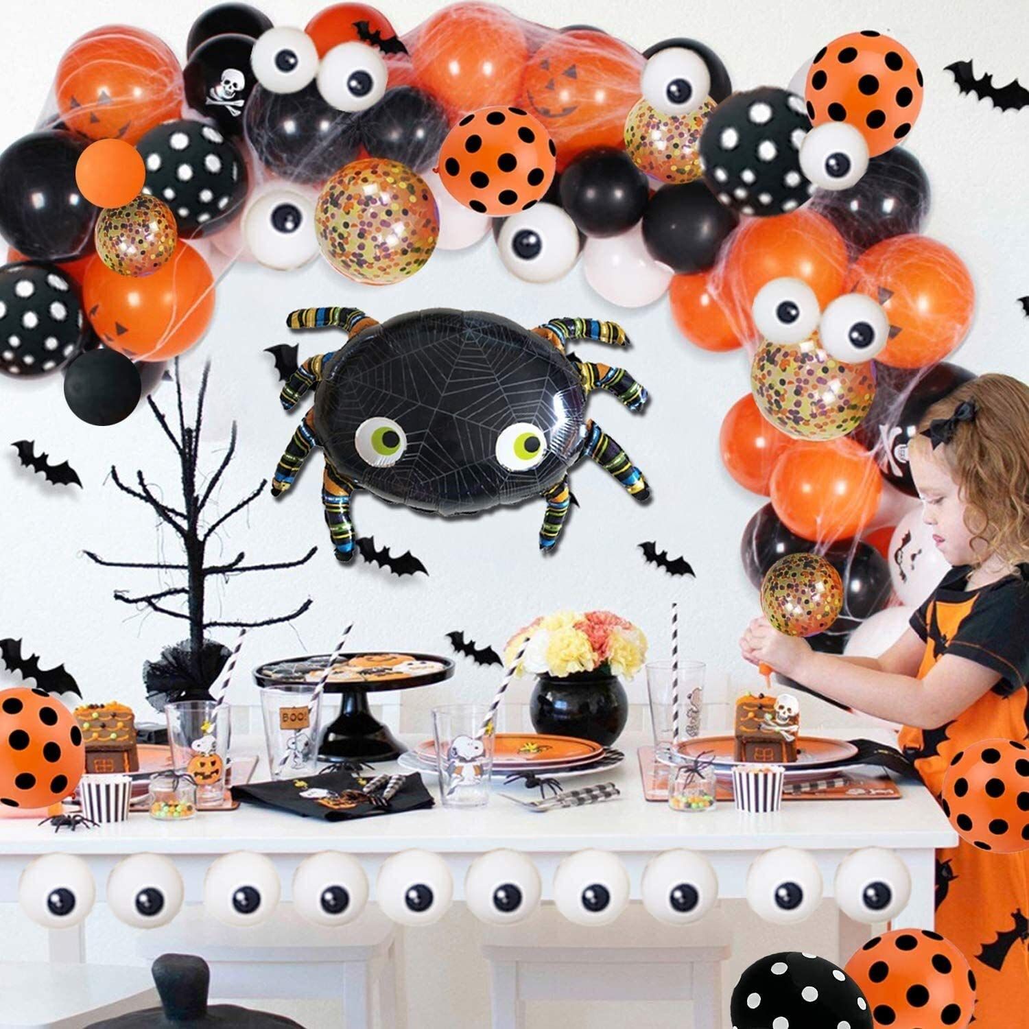 【数量限定】GuassLee ハロウィン 飾り付け バルーンセット 120ピース 風船ブラック オレンジ ホワイト 紙吹雪バルーン くもアルミバルーン ハロウィンパーティー 飾り 写真撮影背景