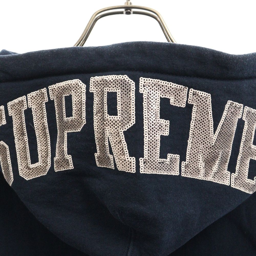 人気デザイン】シュプリーム スパンコールロゴ バックロゴ パーカー 白