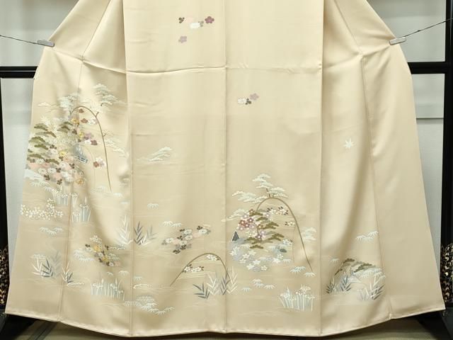 平和屋本店■極上　創業460年・千總　訪問着　刺繍　籬草花文　金彩　浅黄色地　近鉄扱い　逸品　CZAA3030s5 平和屋本店□極上 創業460年・千總 訪問着 刺繍 籬草花文 金彩 浅黄色
