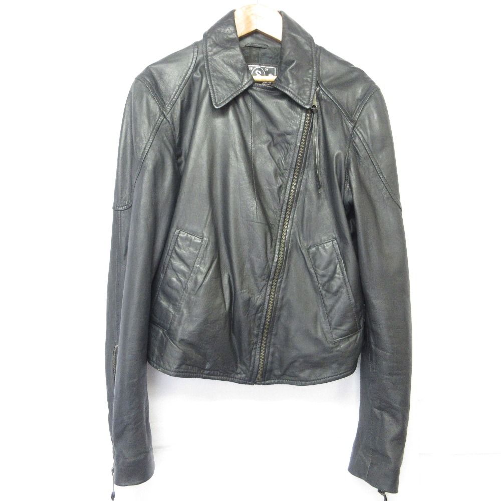 DIESEL ディーゼル ヴィンテージ加工 ラムレザー ライダースジャケット ブルゾン ブラック ネイビー レディース 古着