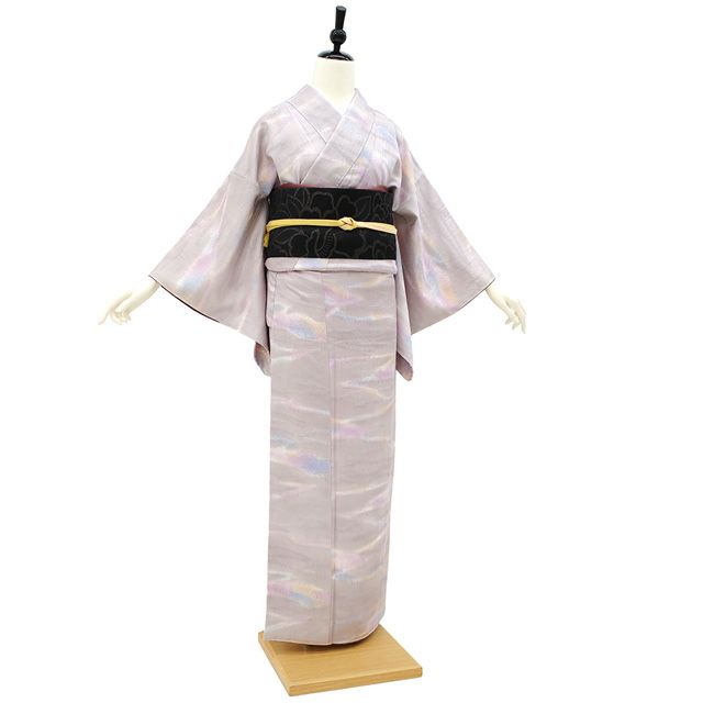 新古品】 小紋 着物 正絹 袷 茜染 手染め 淡浅紫色 ピンク 青 黄