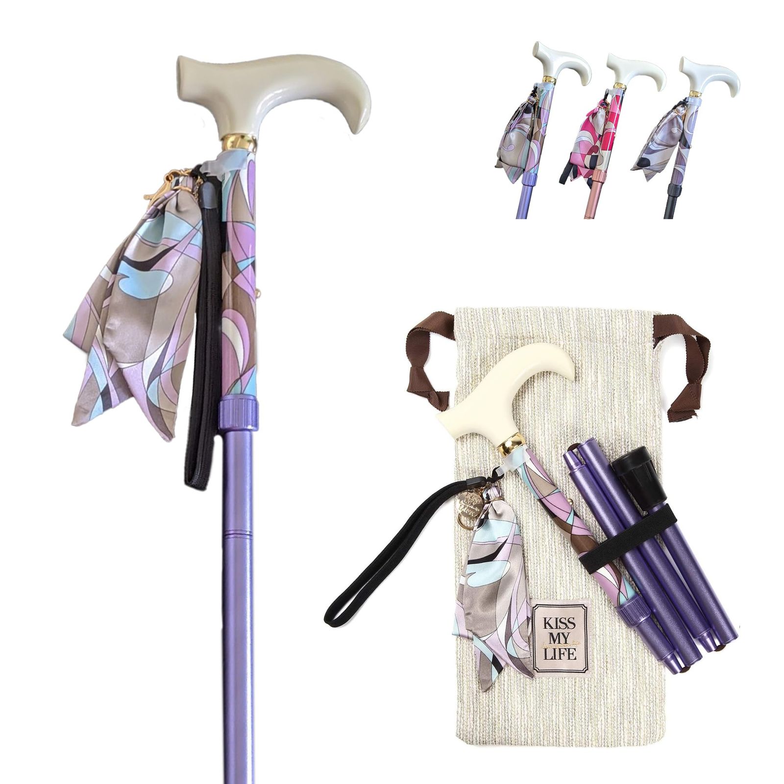 折りたたみ杖 女性用 伸縮 軽量 ステッキ 安全 SGマーク取得 ボンボンステッキ ボンボヤージュ プッチ柄