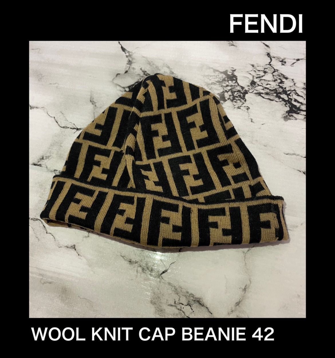 【オールズッカ派手】FENDI フェンディ　ニットキャップ　サイズ42 イタリア製　FF ブラック　ベージュ