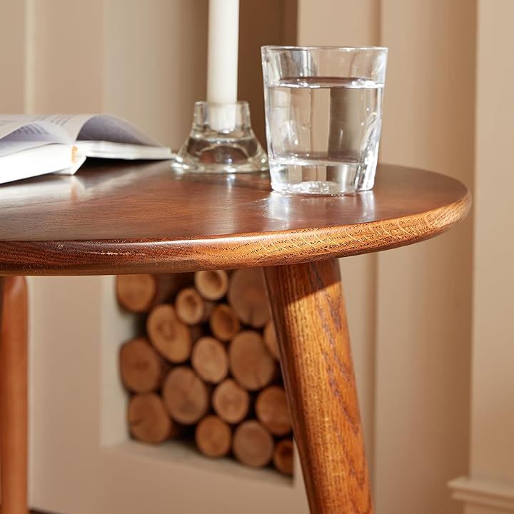 MU RONG サイドテーブル 丸 アメリカオークウッド カフェテーブル イームズ ダイニングテーブル 直径60cmx高さ60cm 一人暮らし 食卓 円形 北欧 無垢 木製 コンパクト 軽量 ブラウン 直径60cm