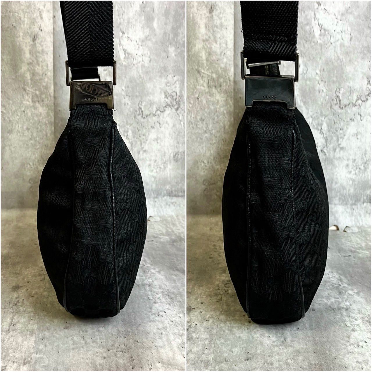 GUCCI GGキャンバス ハーフムーン三日月ショルダーバッグロゴ黒