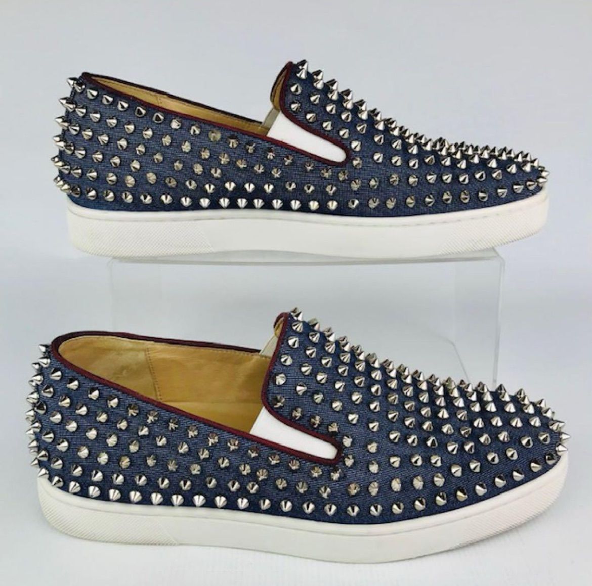 良品　クリスチャンルブタン ルイスジュニア スパイク デニム レザー スニーカー Christian Louboutin☆クリスチャン ルブタン・ROLLER BOAT