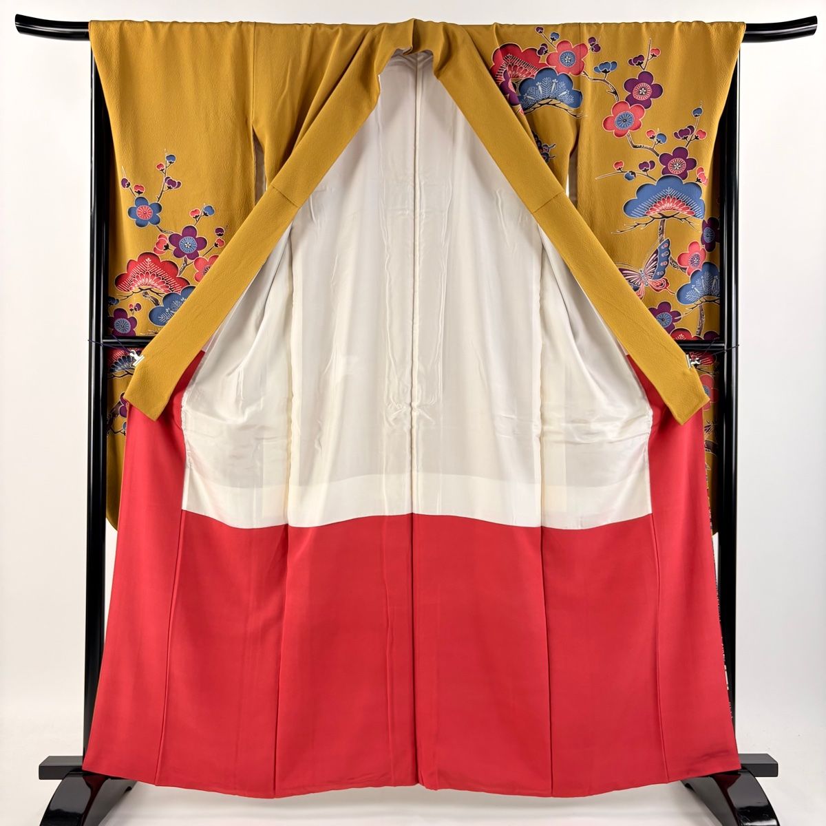 振袖 身長158-173cm 黄 矢絣 牡丹 松竹梅 正絹 振袖 身長158-173cm 黄 矢絣 牡丹 松竹梅 正絹