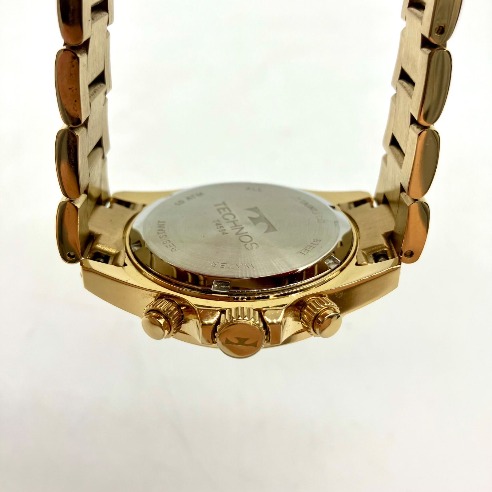 腕時計 ゴールド 黒文字盤 コンビベルト TECHNOS テクノス 男 Quartz 
