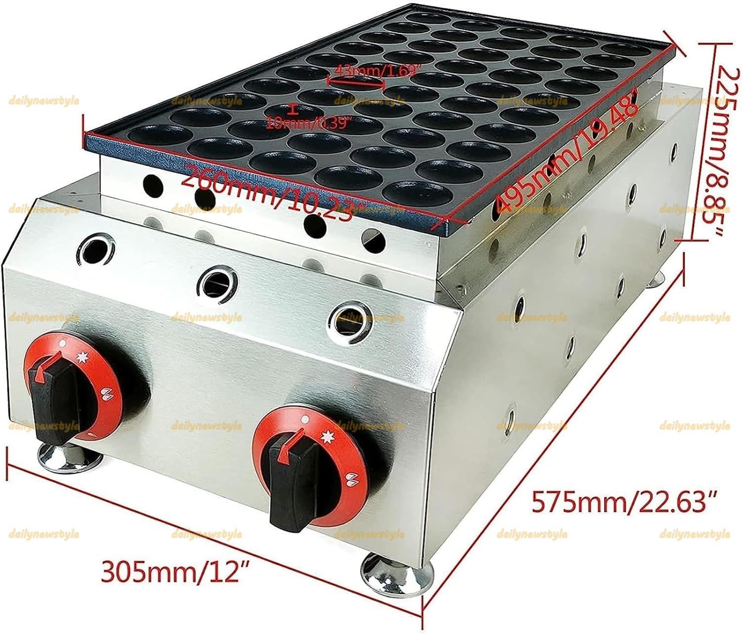 人気推薦◇50穴LPGガスノンスティックワッフルメーカー、ミニ