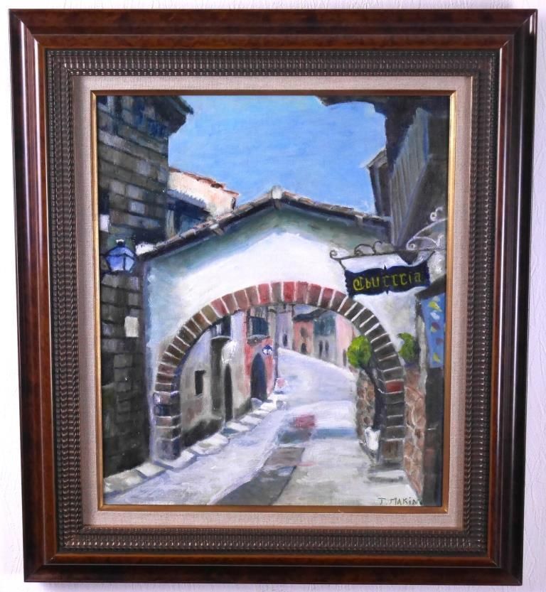 牧野哲夫『路地裏の坂道』◇油彩8号◇直筆サイン有◇雰囲気ある色彩