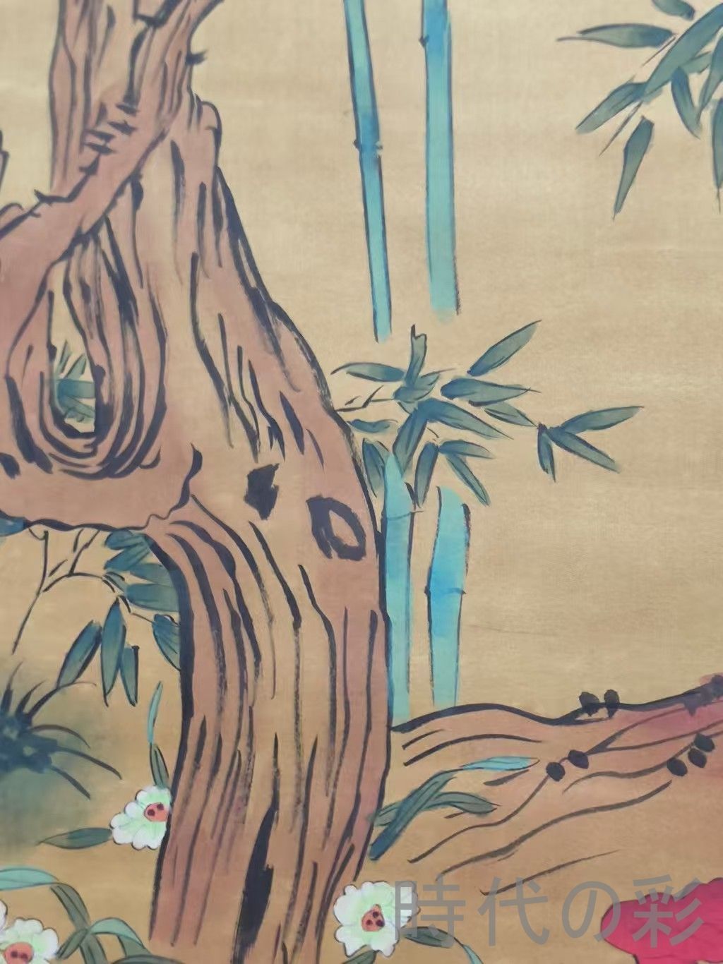 中国古美術・純手描き三尺中堂山水掛軸・水彩画・王原祁印款・書道品