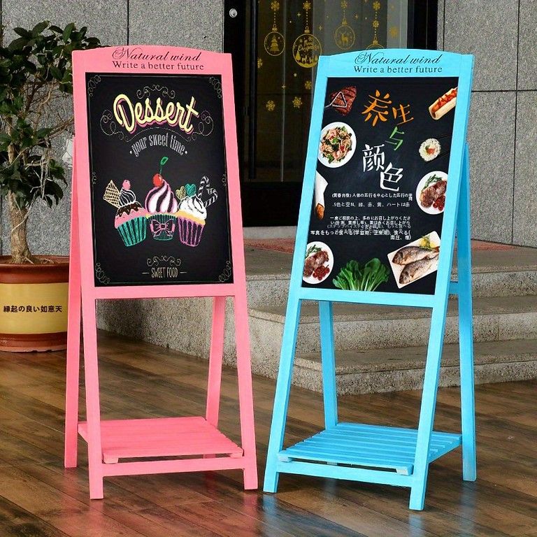 木製レトロ調ブラックボード 縦型サインボード