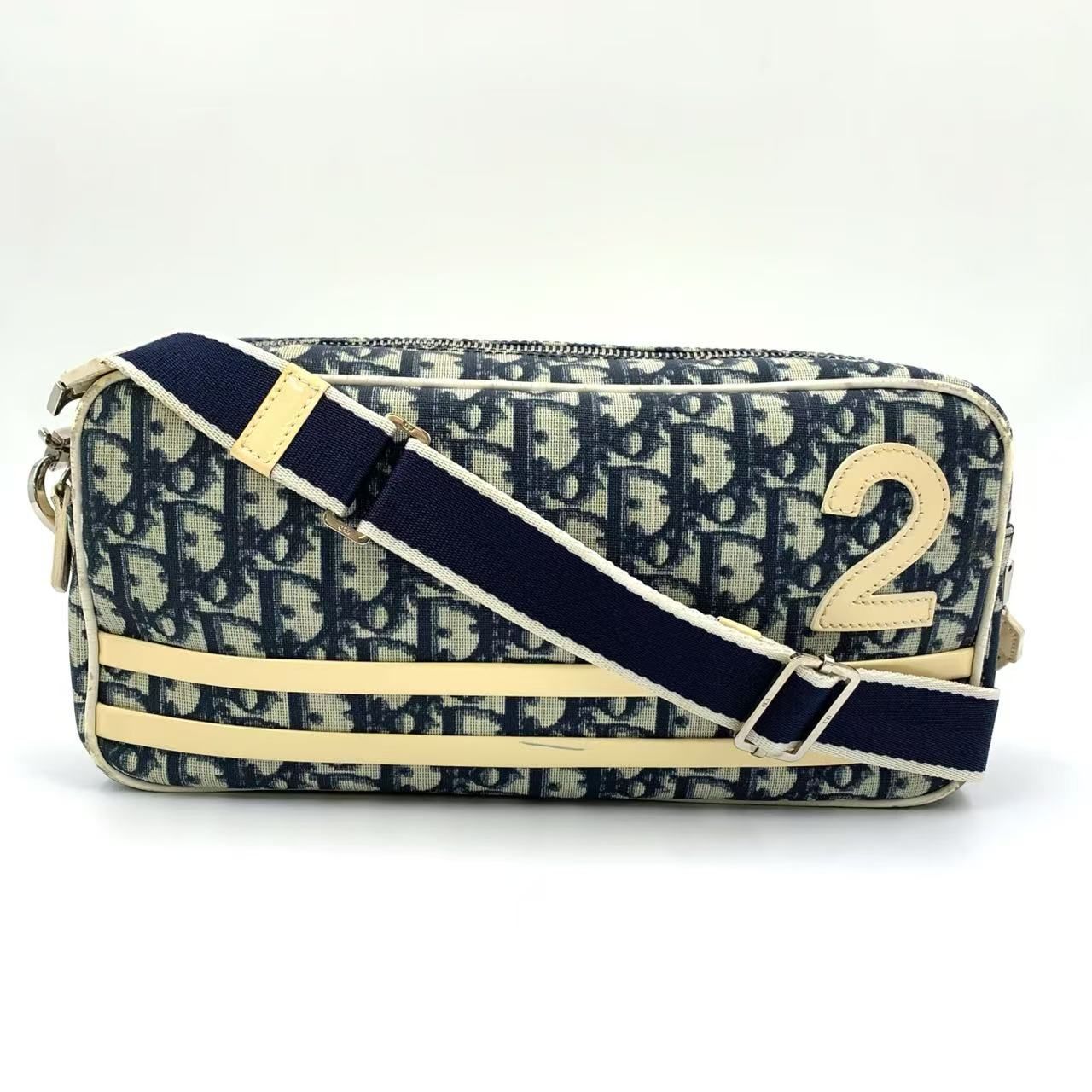 Christian Dior トロッター PVC ネイビー×ホワイト ショルダー