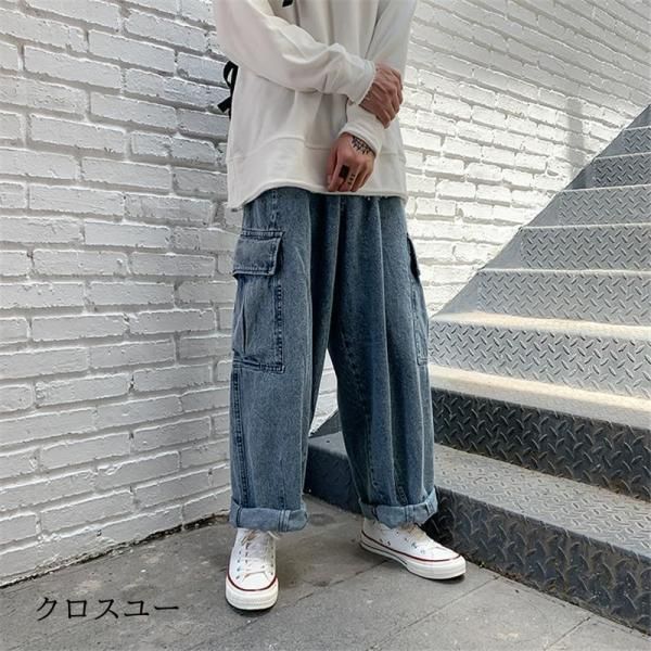 極太 ワイドパンツ バギーパンツ メンズ デニム ジーンズ ルーズフィット ゆったり B系 ストリート ヒップホップ HIPHOP スケートボード 極太 デニム ジーンズ パンツ メンズ ルーズフィット ワークパンツ