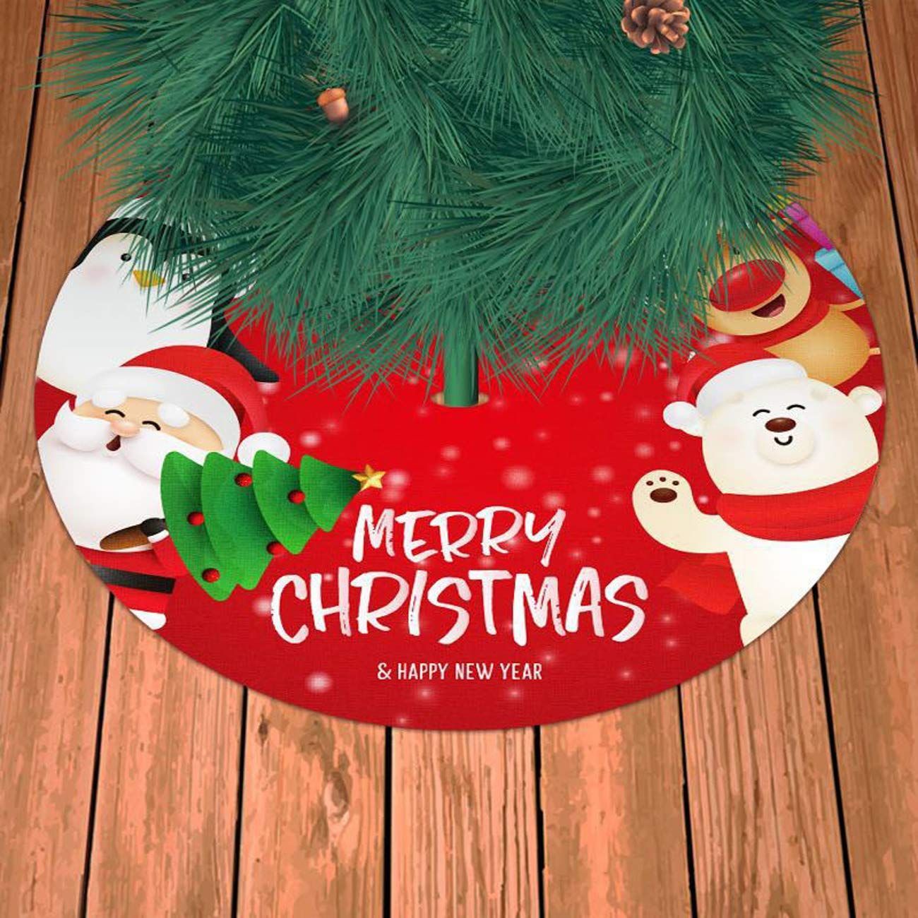 レッド クリスマス ツリースカートツリー 足元隠し 下敷物 スタンドカバー 赤 直径90cm クリスマスツリー マット サンタクロース トナカイ柄 おしゃれ クリスマス飾り パーティー イベント 