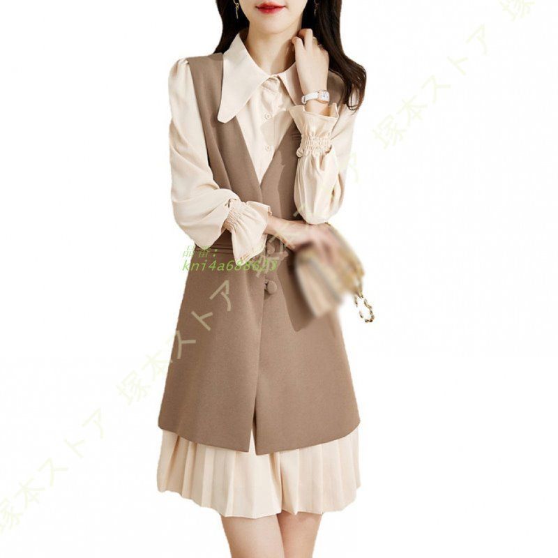 ワンピース レディース サロペットスカート ジャンパースカート フAライン 気質 ロング丈 制服 仕事着 ベスト オフィス 通勤 普段着 プリーツ 学院風 kni4a688623