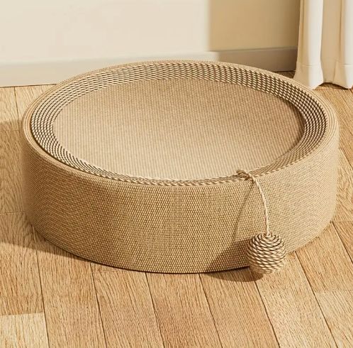 遊びながら爪研ぎ サイザル製丸型ベッド 揺れるボール玩具付き 猫用ラウンジマット 耐久性重視 室内用 自然素材 メンテナンス不要 min