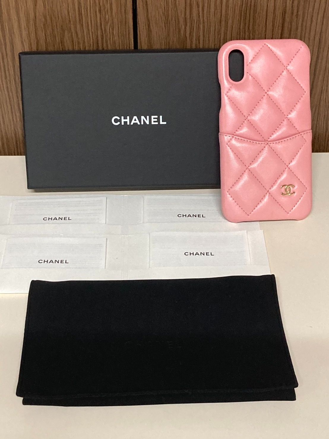 CHANEL】シャネル iPhoneX専用ケース ココマーク ラムスキン ピンク
