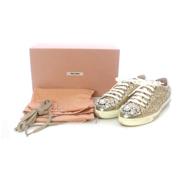 ミュウミュウ miumiu スニーカー ローカット グリッター ビジュー 37.5 