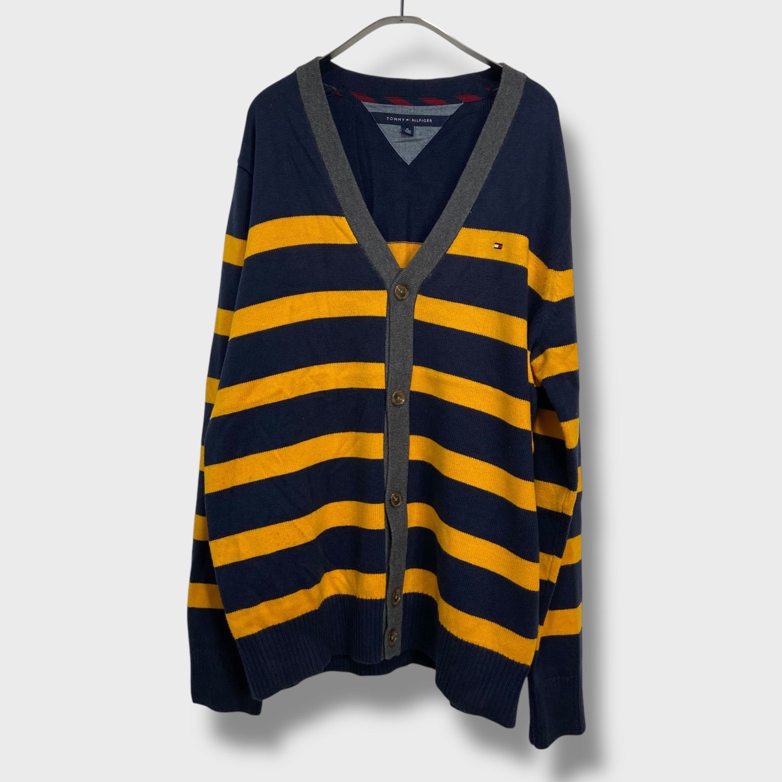 ☆TOMMY HILFIGER☆ボーダー柄コットンニットカーディガン☆XL☆A25M 