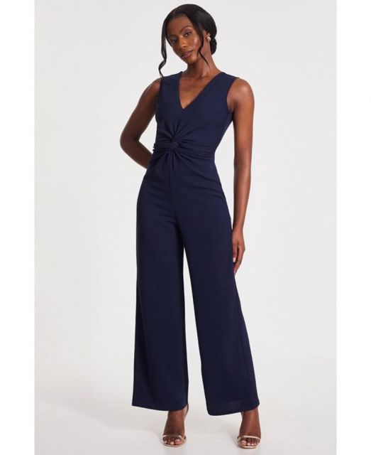 【送料無料】 クイズ レディース ジャンプスーツ トップス Women's Scuba Crepe Gathered Front Jumpsuit Navy