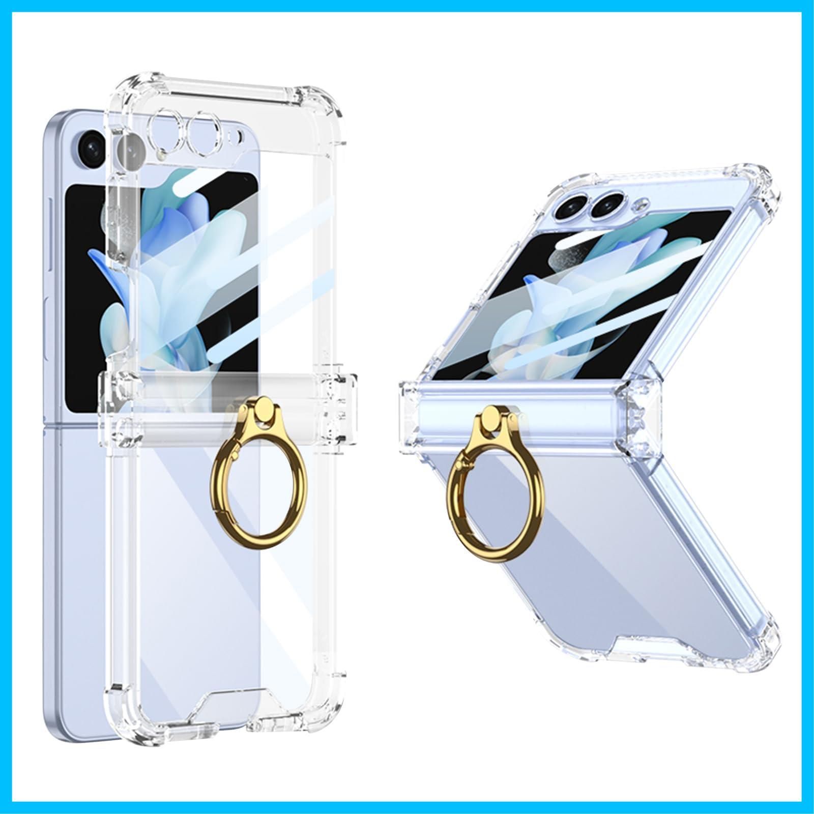 【人気商品】FODDOM Galaxy z flip5 5g リングケース 純正 リング付き 折りたたみ ヒンジ case ギャラクシーz flip5 薄型 全身保護カバー 擦り傷防止 耐衝撃 (クリア)