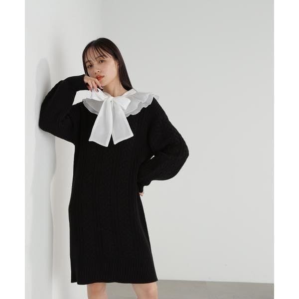 ジル バイ ジルスチュアート カジュアルドレス ラッフル ケーブルミニニットワンピース レディース グレー