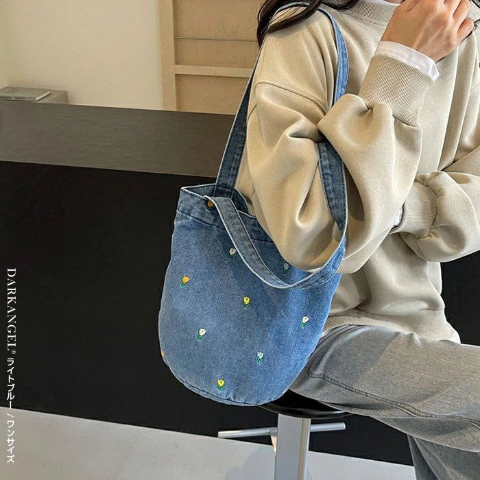 デニム バッグレディース デニムバッグ レディース トートバッグ 花柄 刺繍 バケツバッグ