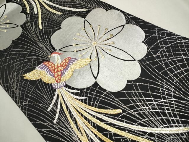 【梅】正絹　袋帯　振袖用　全通　帯　古典名作集　鳳凰　渋みの黒金　くすみカラー ki4984ab-1.jpg