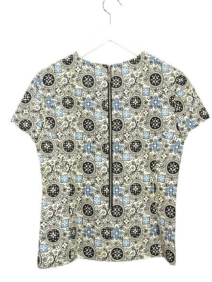 SKYちゃん 本物 ルイヴィトン シルク100% 半袖 ブラウス 34 ルイヴィトン LOUIS VUITTON プリント トップス ブラウス 34