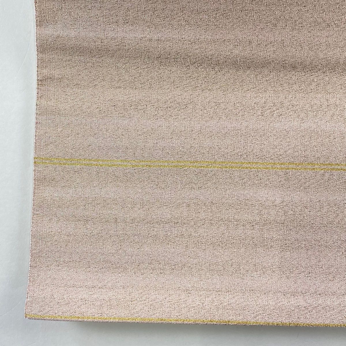 開き名古屋帯 秀品 八寸名古屋帯 縞模様 金銀糸 綴れ 灰桜 正絹