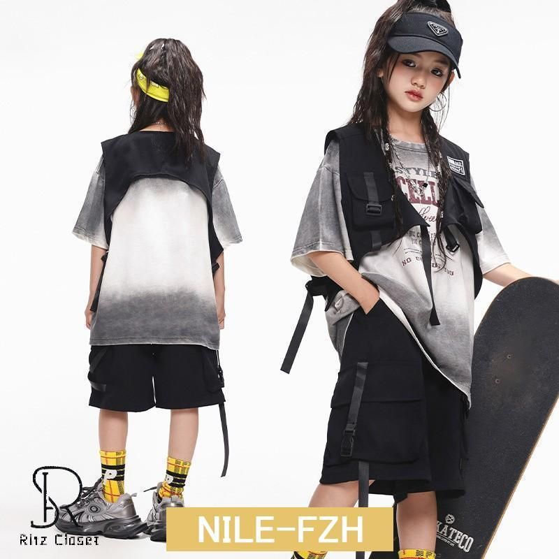 黒 子供服 ヒップホップ キッズダンス衣装 セットアップ 男の子 女の子 tシャツ 短パン ベスト 半袖 キッズダンス チームお揃い 衣lwc425