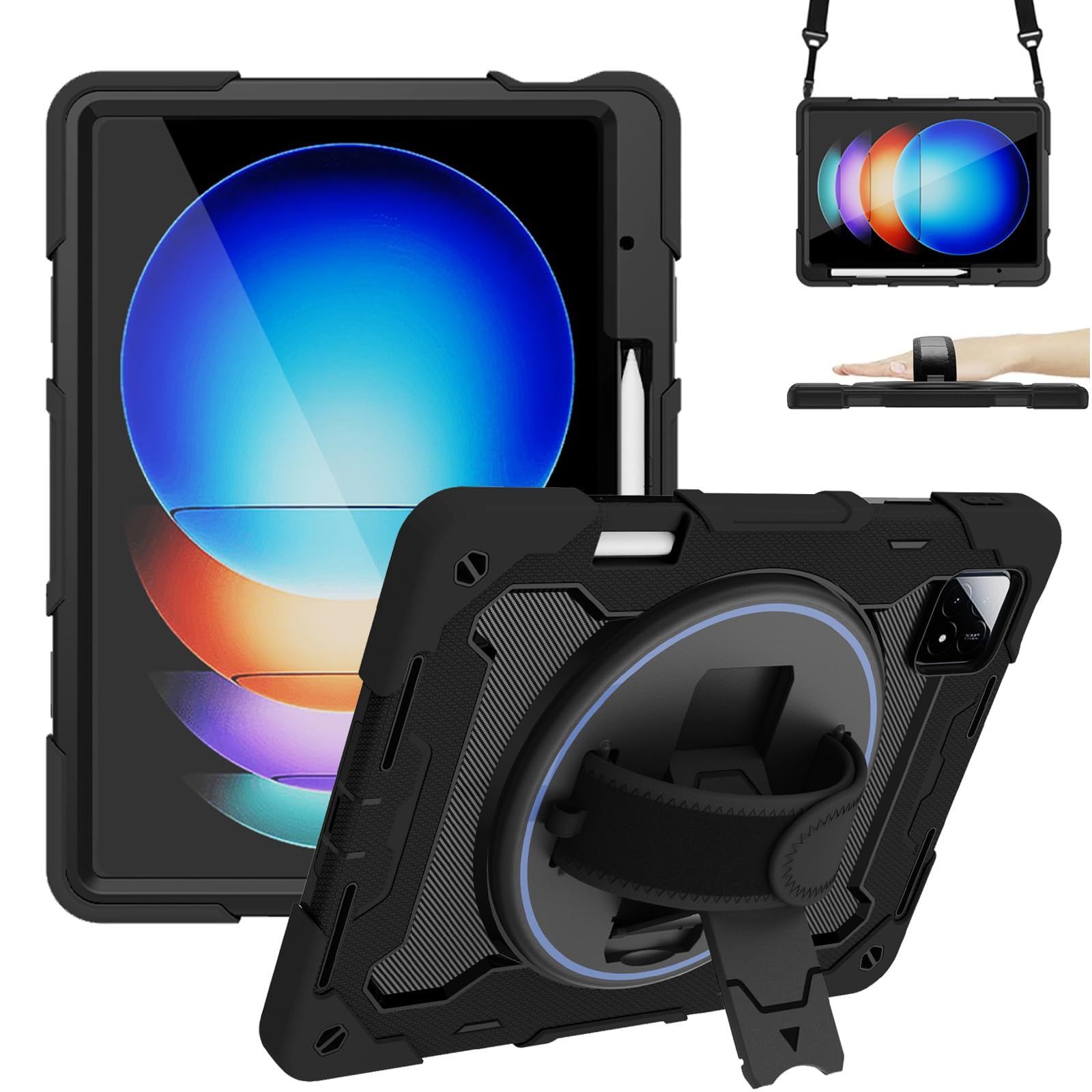 数量 ZenRich Xiaomi Pad 6S Pro ケース シャオミ Pad 6S Pro 12.4 耐衝撃ケース ペン収納 | 360°回転スタンド | ハンドストラップ | ショルダーストラップ | 保護フィルム付き iPad Pro 12.