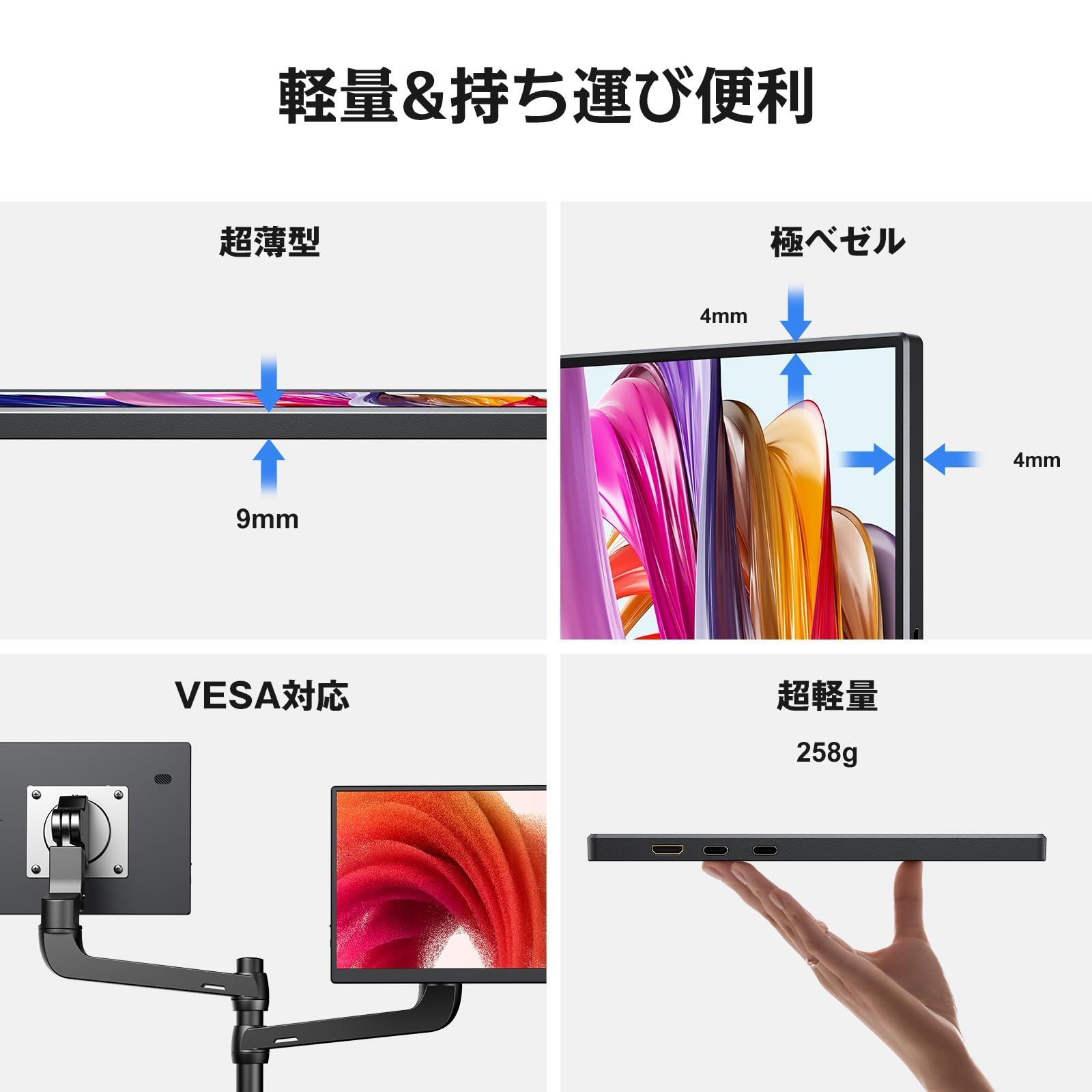細ベゼル 超軽量260g ポータブルモニター sRGB広色域 IPSパネル 高輝度400nits HDR対応 モバイルディスプレイ USB FHD1280P Type-C mini 10.5インチ HDMI接続可 モバイルモニター ゲーム CHRISTIANNAURATH_COM_BR