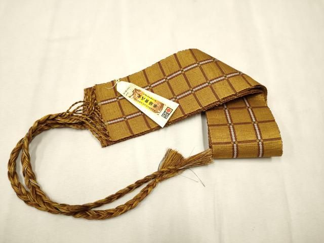 平和屋着物○黄八丈 紬 格子柄 ロング丈 正絹 逸品 未使用 BAAT6695hv