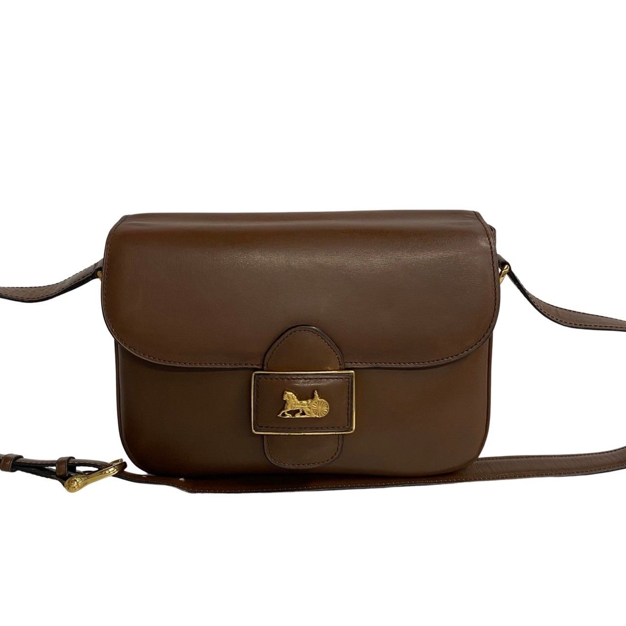 極 美品 袋付 CELINE セリーヌ ヴィンテージ 馬車金具 レザー 本革 