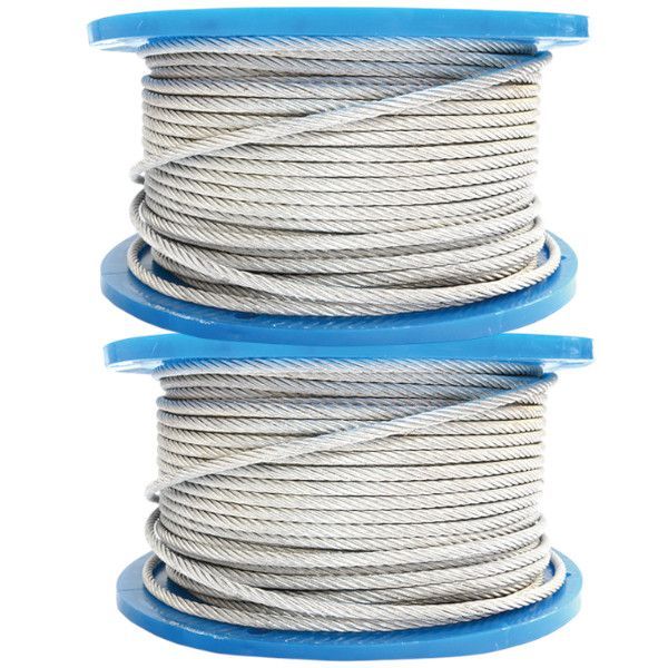 送料込 2個 2巻 油抜き 4mm PP メッキワイヤ 6×24 100M巻 ワイヤロープ ワイヤーロープ ４ｍｍ 4ミリ ワイヤー 材料 ボビン 柵 フェンス 工事用 くくりわな 罠用 ６*２４