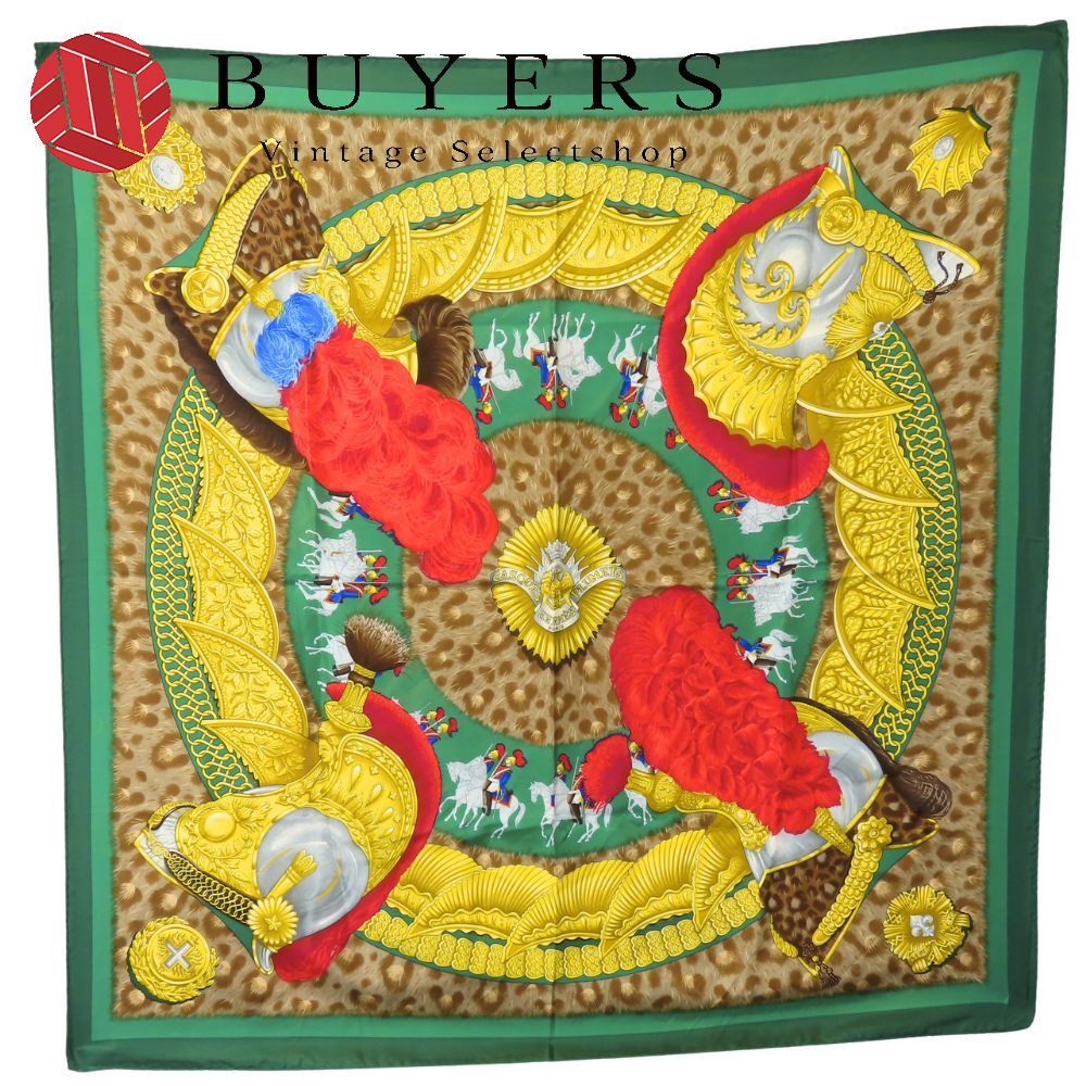 中古】 エルメス スカーフ カレ90 シルク グリーン マルチカラー