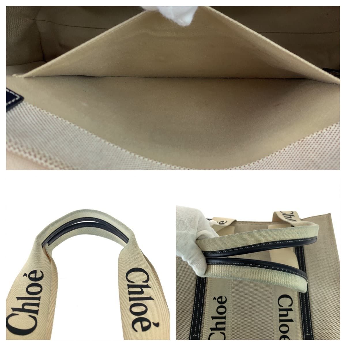 Chloe クロエ ウッディ ミディアム ホワイト 白 キャンバス ショルダー 