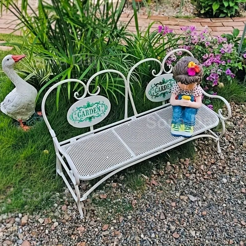 ガーデンチェア ベンチ 二人掛け ヴィンテージ風 アンティーク調 おしゃれ エレガント インテリア 北欧 庭 屋外 アイアン ヨーロッパ風 椅子 背もたれ付き ホワイト グリーン 鉄製 90×26×55cm