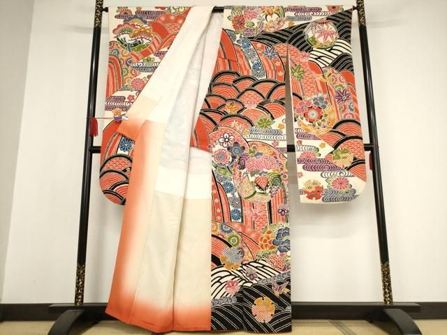 平和屋着物○豪華振袖 紅型 吉祥花鳥文 鬼しぼ縮緬 正絹 逸品  